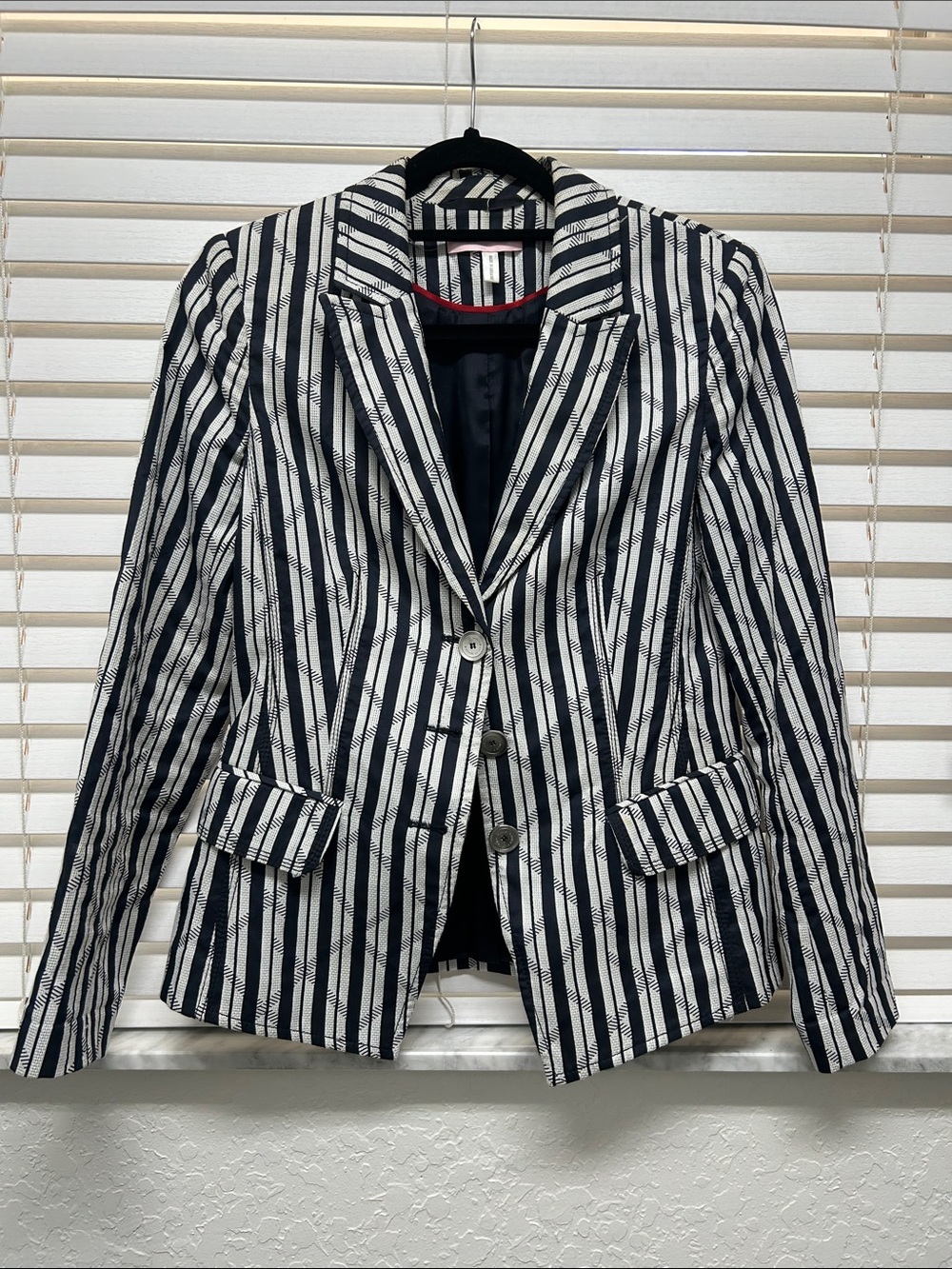 Basler Black and White Striped Blazer Jacket